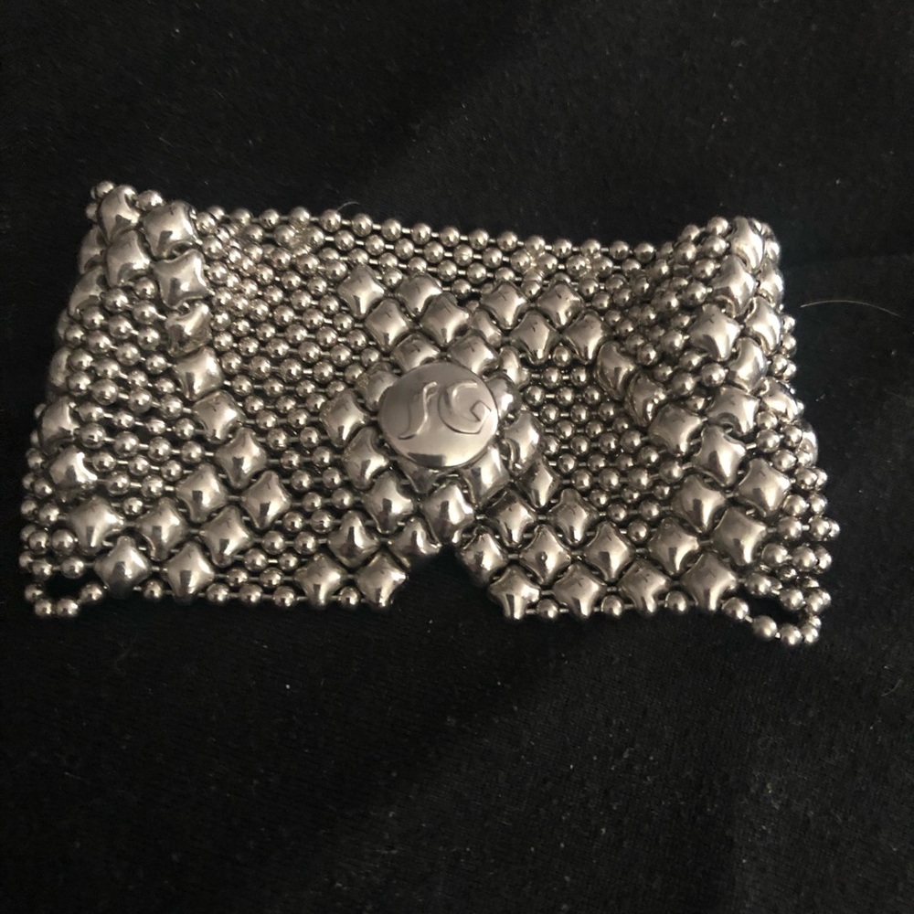 Wide Silver Mesh Bracelet with Textured Weave